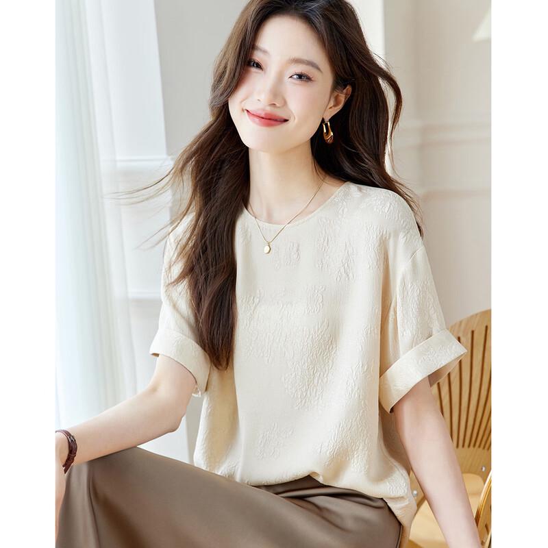 

Женская шелковая футболка Srcr, 19 момме, с цветочным жаккардовым крепом, свободная, с коротким рукавом XL