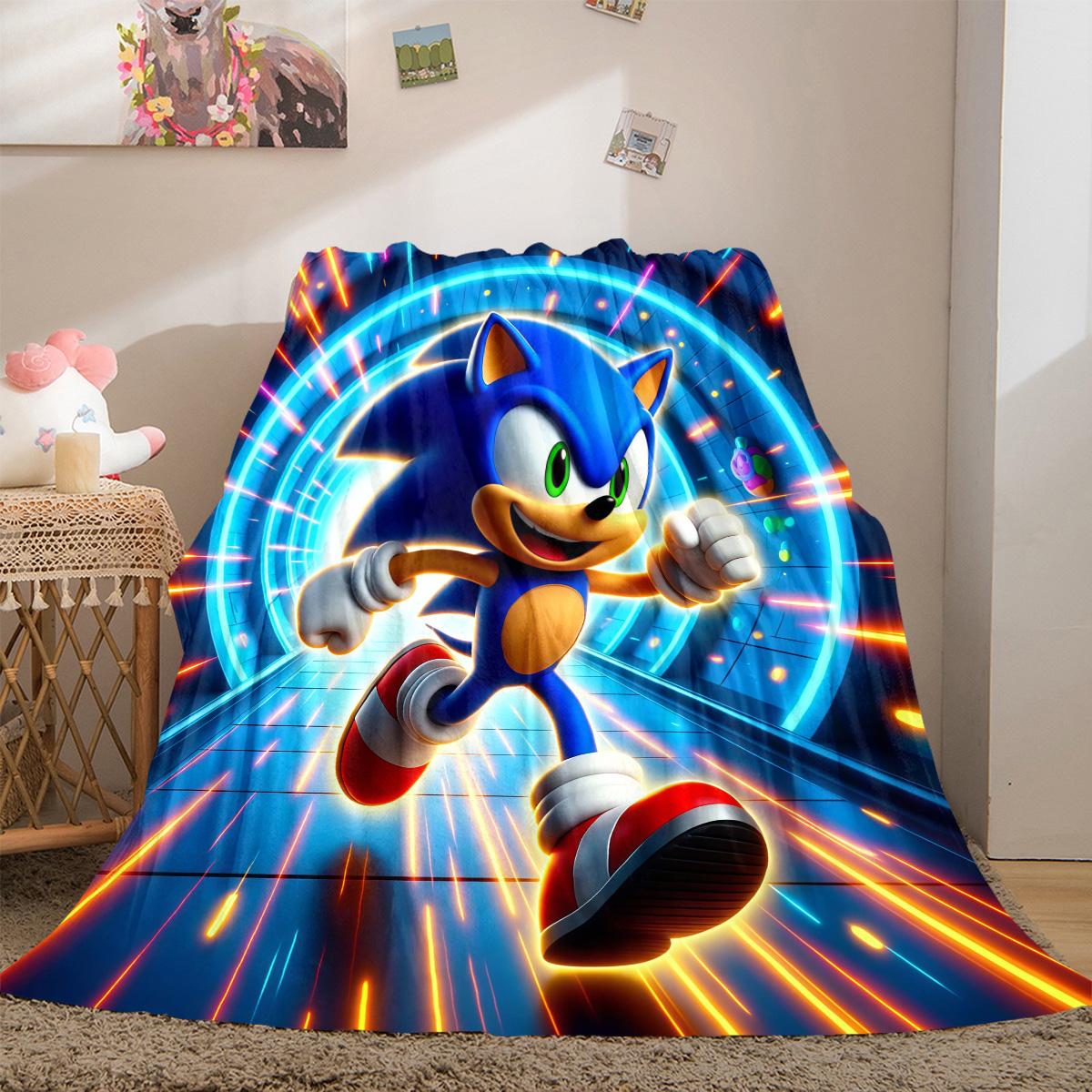 Sonic the Hedgehog Flannel Lightweight Blanket Home Decor Sofa Bed Travel Cover Family Gift For All-Season LXRa37 75x90cm