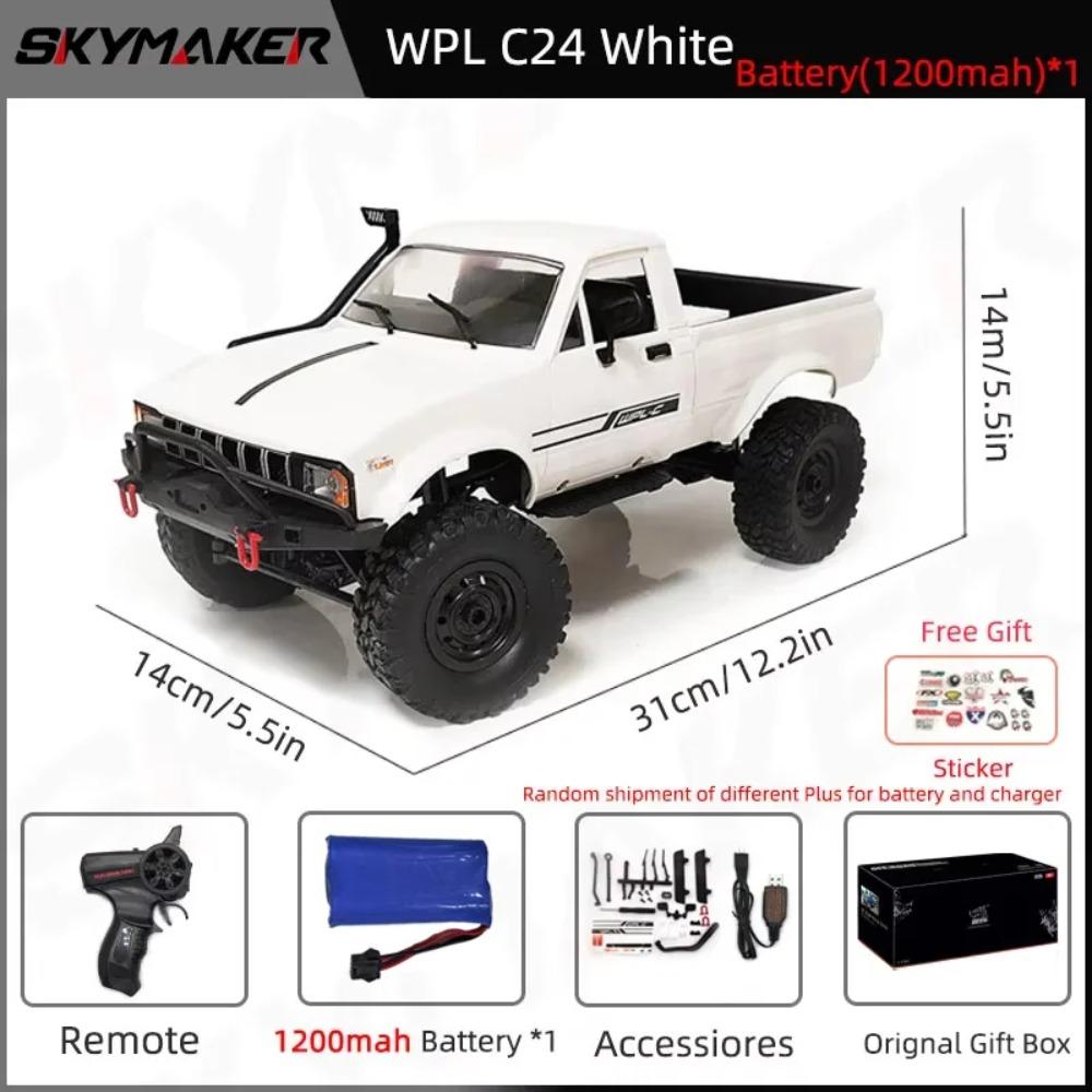 WPL C24-1 Full Scale RC Car 1:16 2.4G 4WD Rock Crawler Electric Buggy Climbing Truck LED Light On-road 1/16 For Kids Gifts Toys