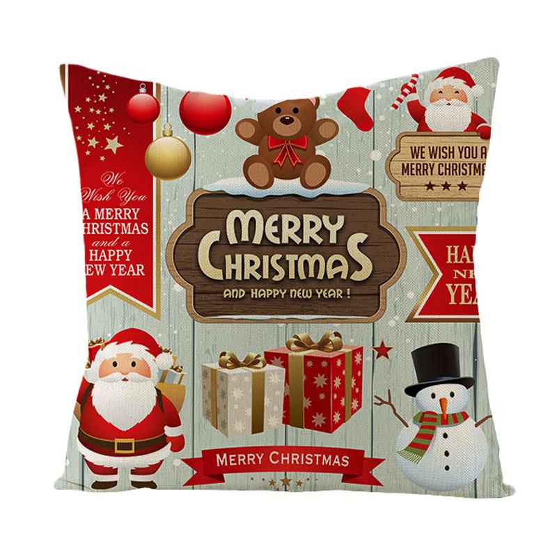 Home Christmas Decorative Pillowcase Bedroom Living Room Sofa Cushion Cover Santa Claus Elk Dwarf Printed