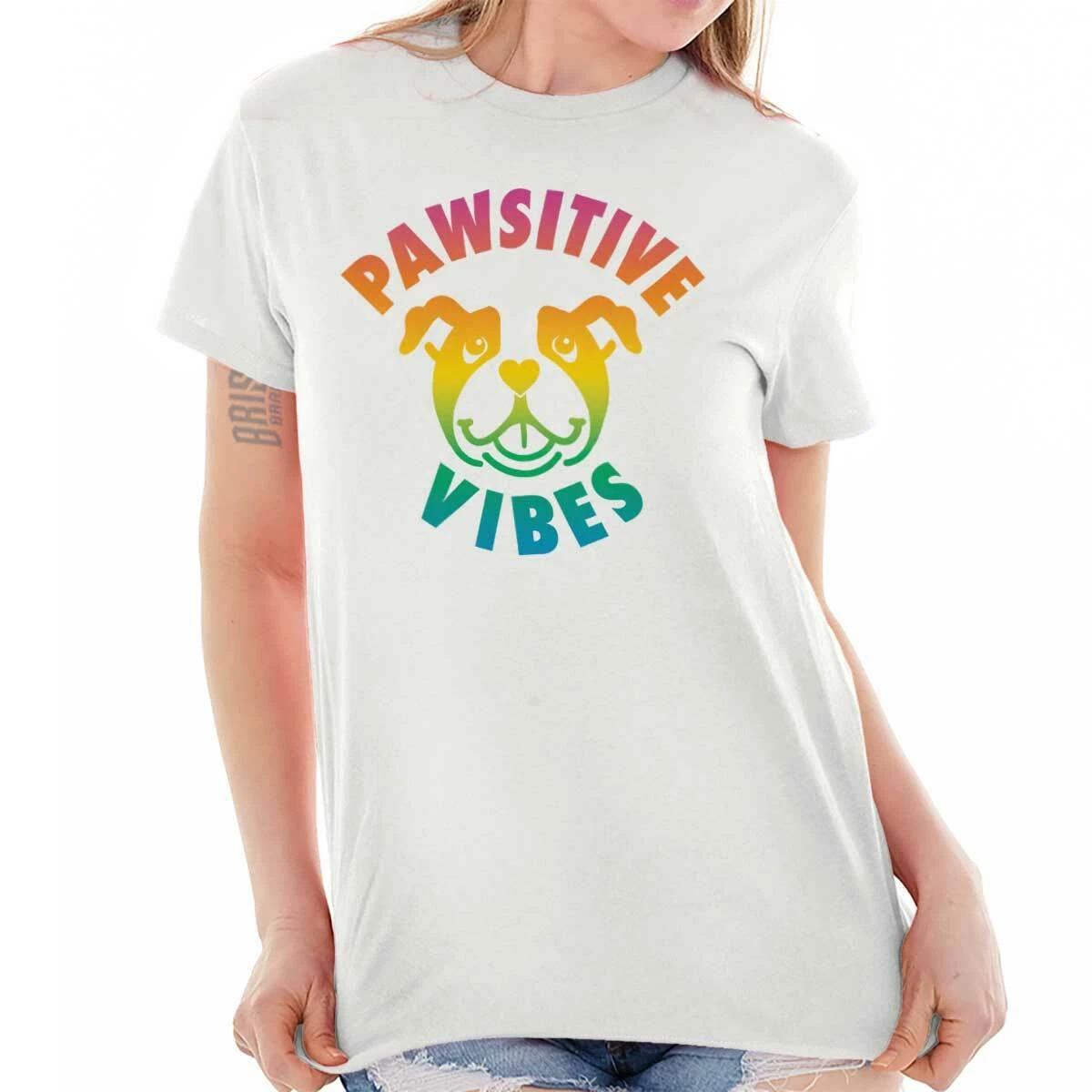 Pawsitive Vibes Dog Lover Hippie Inspiration Womens or Mens Crewneck T Shirt Tee L