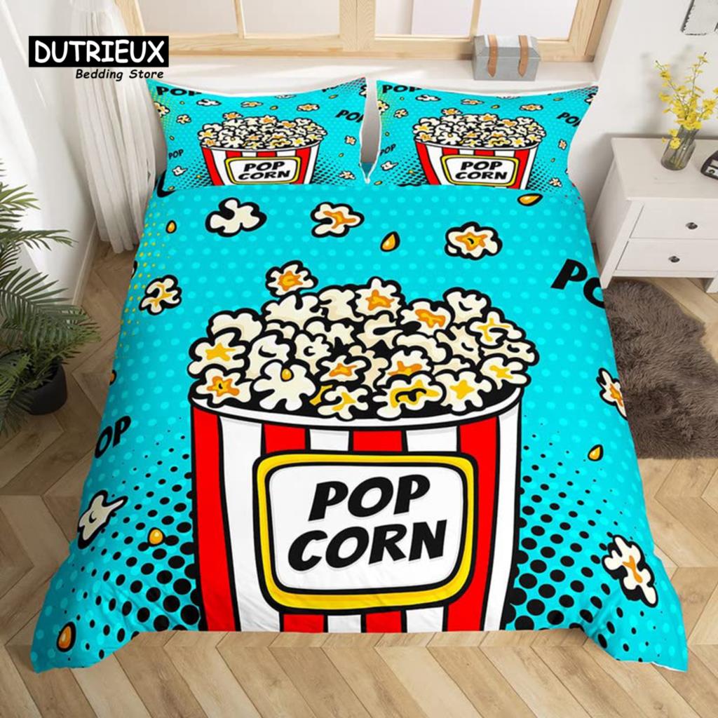 Husă de plapumă Movie Time Set de lenjerie de pat cu tematică Cinematograf Poster de cinema Husă de plapumă Microfibră Popcorn Gustări de film Cuvertură