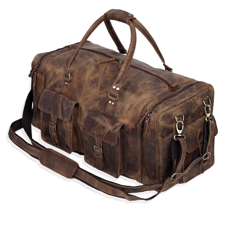 Duffelbag i skinn, weekender i skinn, helgeveske i skinn, reiseveske i skinn, overnattingsveske i skinn, duffelbager for menn til ektemann, pappa, holdall i skinn