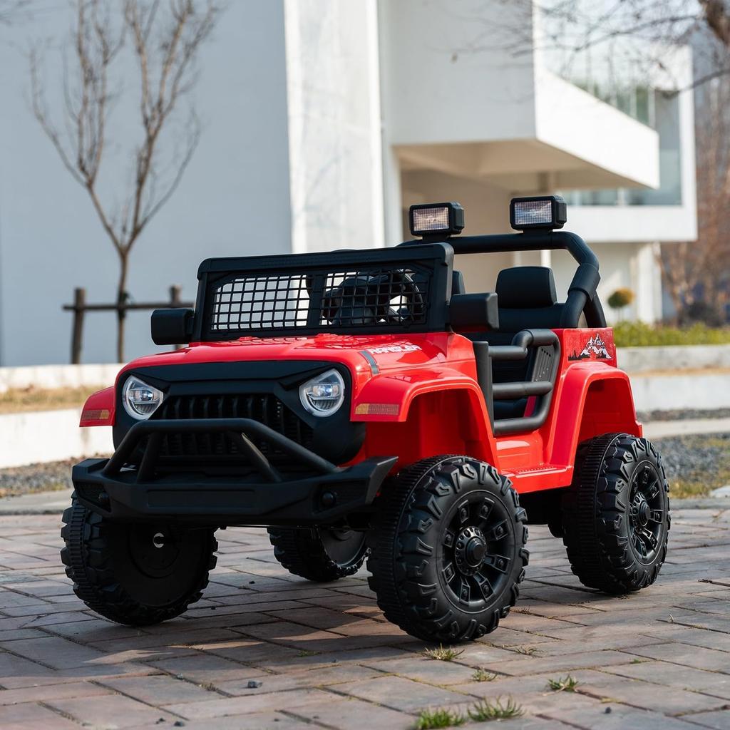 12V 7AH Ride-On Truck Jeep, Kids Electric Car with Parent Remote Control, Spring Suspension, LED Lights, Bluetooth, Music, Red