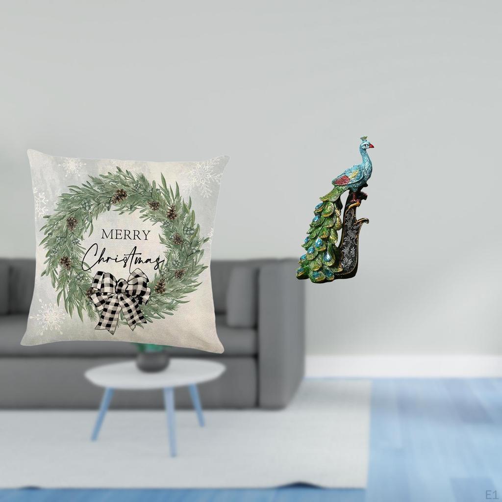 Festive Peacock Cushion Cover Sculpture Collection Elegant Polyester Pillow Case Ornament for Couch