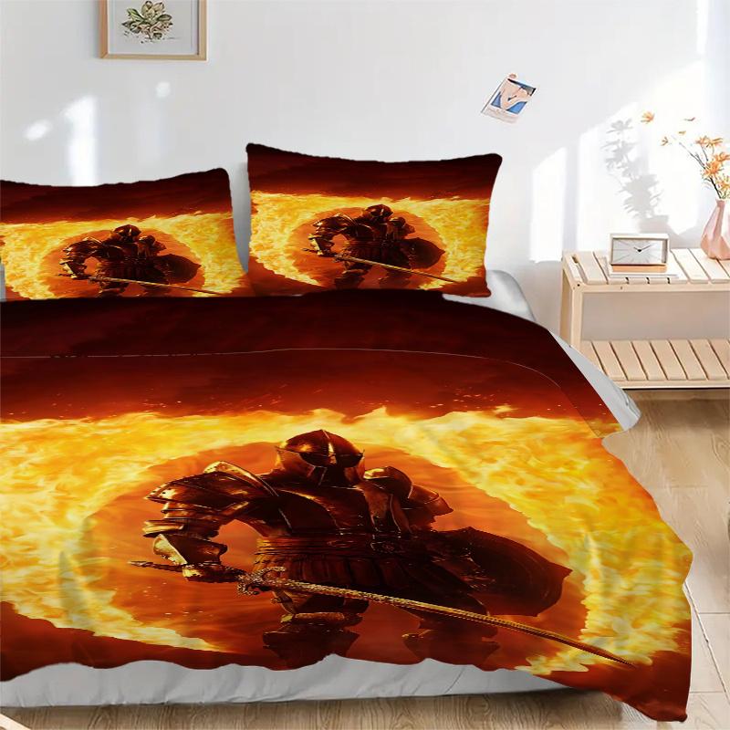 3pcs Flaming Armor Fantasy Warrior Home Decor Bedding Set-Perfect for Bedroom, Guest Room, Living Room, Hotel, Festive Gift, Fans, Travel, D