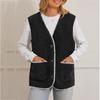 Women's V Neck Sleeveless Vest Loose Fit Casual Sherpa Waistcoat Single Button Fleece Gilet Winter Warm Layering Outerwear