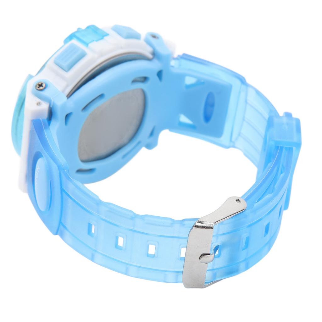 Digitale Chronographenuhr Mädchen Schüler Elektrisch Wasserdicht PU-Armband für Schwimmen Sport mit Buntem Nachtlicht Wecker Blau