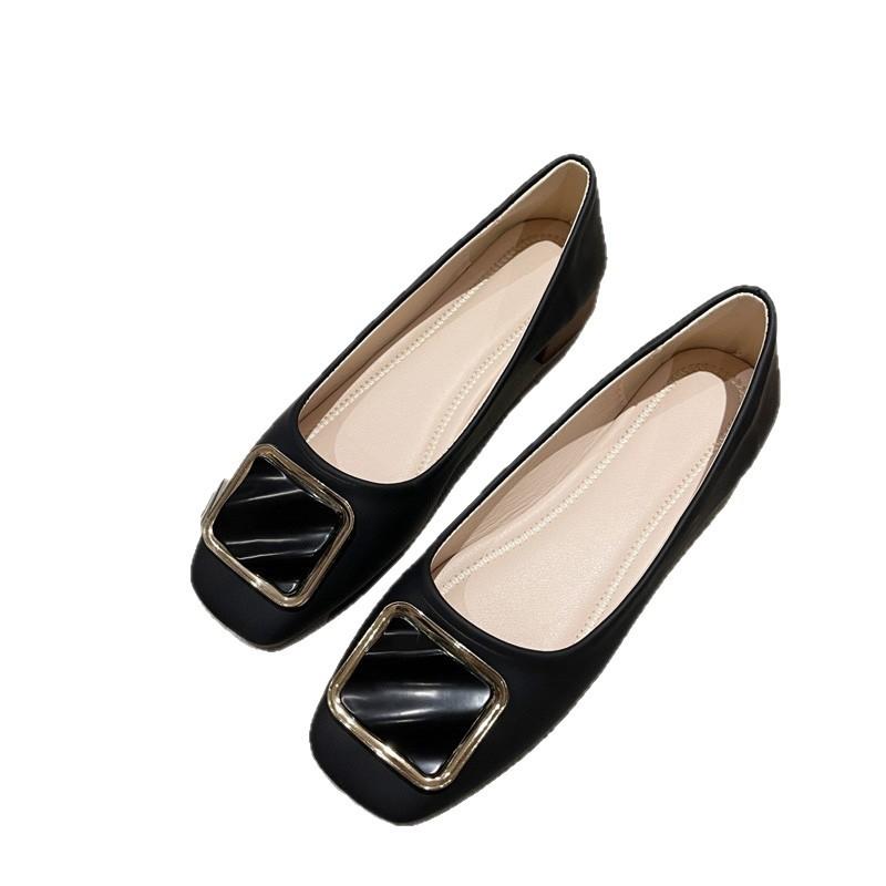 Gentle single shoes women's low heels spring and summer new shallow mouth square head soft sole non-slip medium heel Doudou shoes