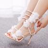 Shoes Woman Strap High-heeled SandalsWomen's White Flower Female Banquet Wedding Dress Bridal Shoes Princess Sandals Ladies