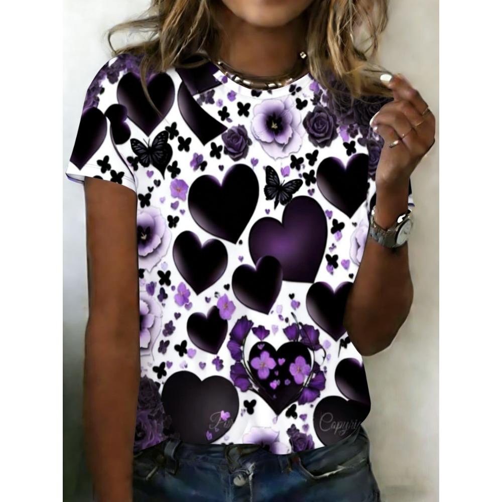 Summer Leopard Heart 3D Print T-Shirts Fashion Women's Round Neck Short Sleeve T Shirt Tees Harajuku Tops Female Clothing