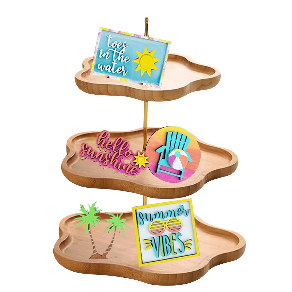 Drewniany Stojak na Patera Piętrowa Drewniana Patera Piętrowa Dekoracyjny Uchwyt Lato Plaża Rustykalny Dekoracyjny Drewniany Stojak Piętrowy Kuchnia