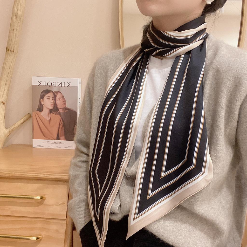 Primavera e verão cetim longo cachecol para mulheres protetor solar xale moda beleza cena cetim longo cachecol versátil viagem cachecol