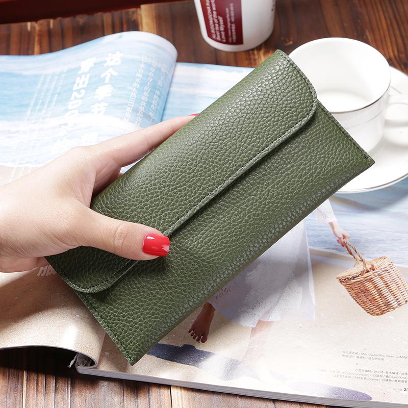 New Korean Japanese Style Women's Long Wallet - Large Capacity, Lychee Pattern, Coin Purse & Phone Holder.