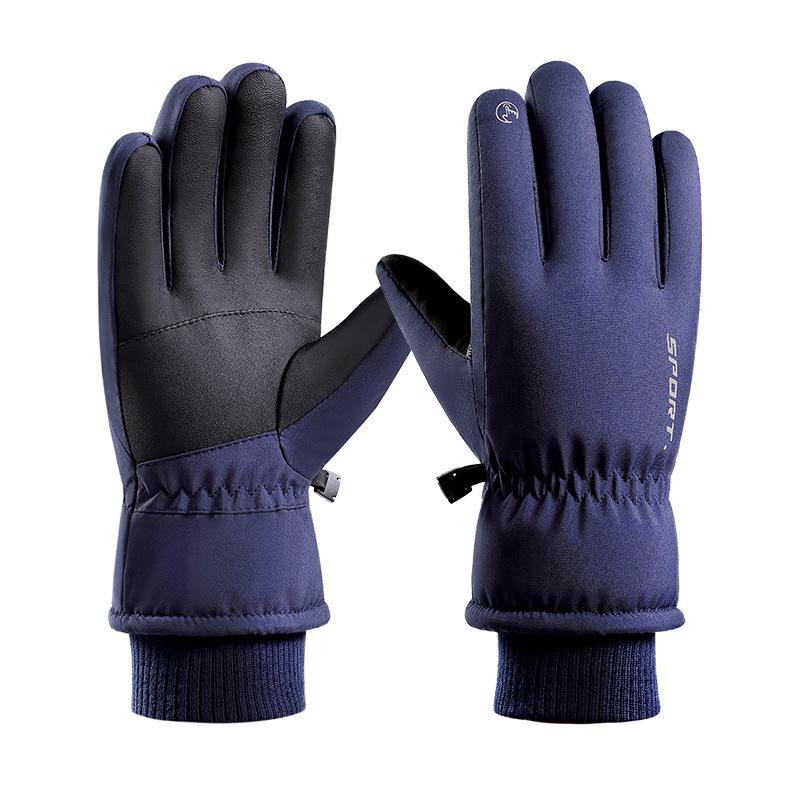 Men's Cycling and Skiing Gloves for Autumn and Winter Warm Fleece Thickened Windproof Water Repellent Touch Screen Sports Cotton Gloves