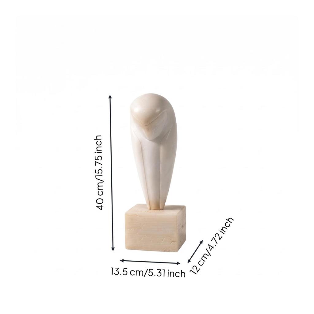 Resin Owl Sculpture Beige Creature Statue Heavy