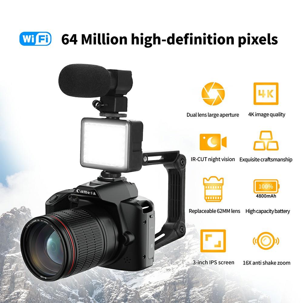 

D5 HD WiFi DSLR Camera 4K Dual Lens 64MP Digital Camera Camcorder with 32GB Memory Card + Card Reader Type A