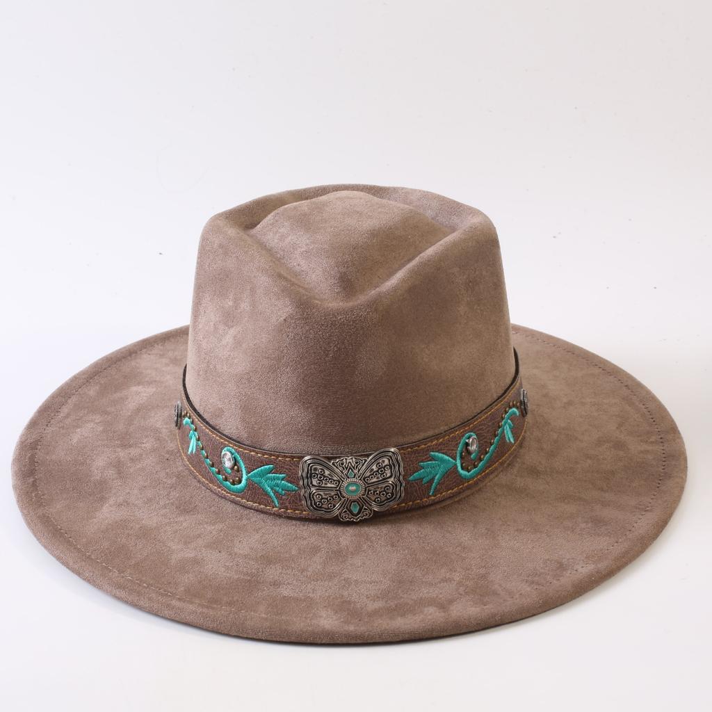 Popular European and American Style Suede Big-brimmed Top Hat, Men's and Women's Classic Fashion Western Cowboy Hat