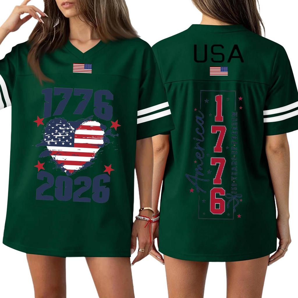 Damen Casual Mode V-Ausschnitt Sport Unabhängigkeitstag Druck Kurzarm Sport T-Shirt Top