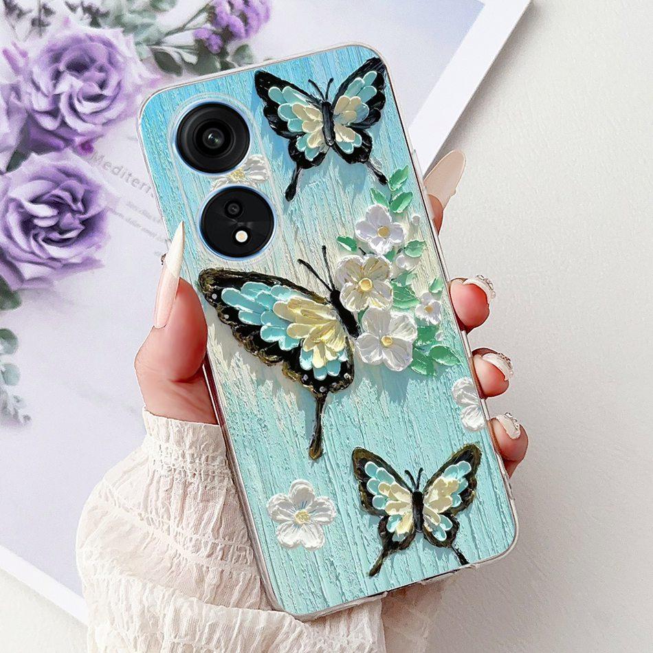 For Oppo Reno8 T Phone Case Reno 8T 5G 4G CPH2481 CPH2505 Elegant Floral Cat Soft Silicone Transparent TPU Lightweight Cases