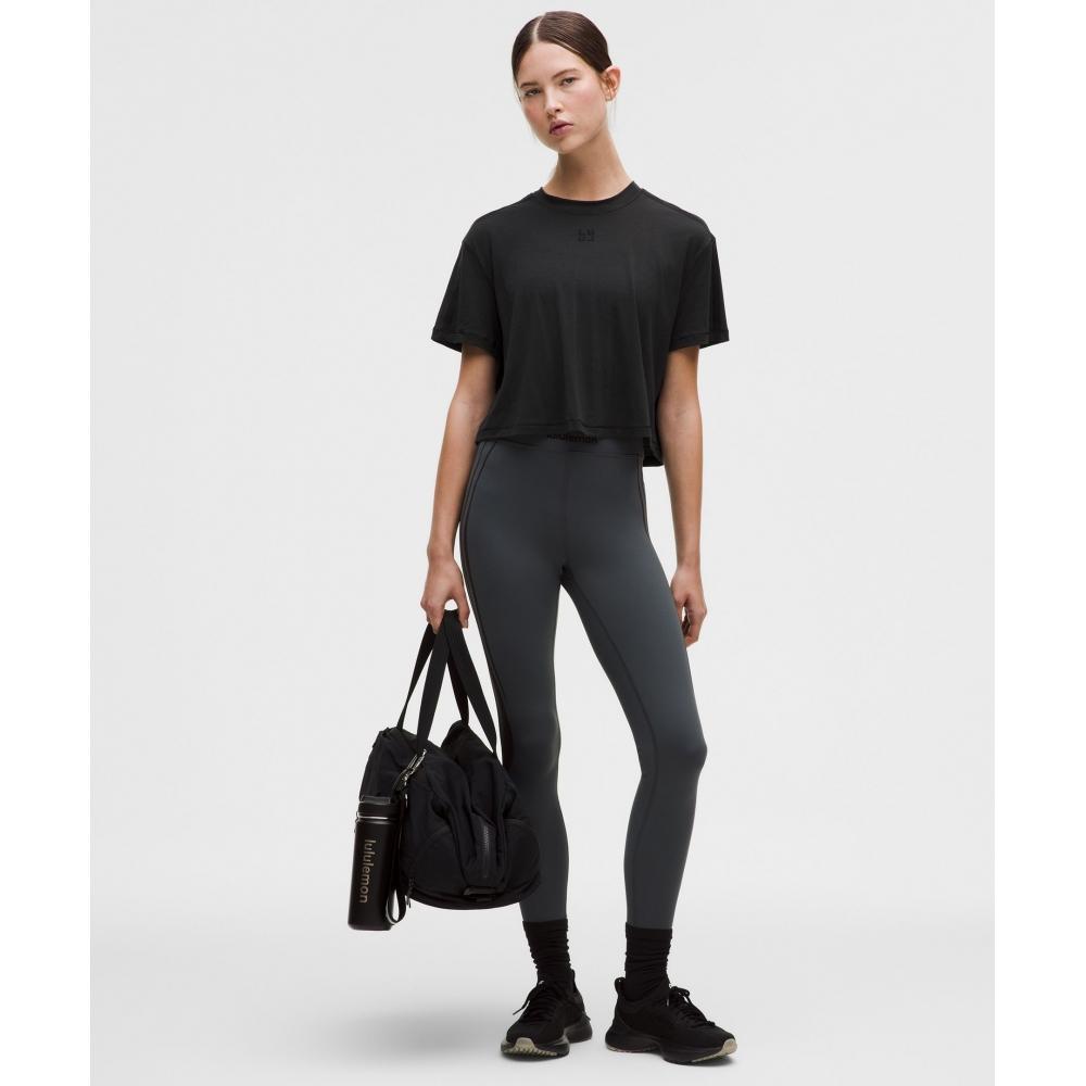 Lululemon Jersey Training Cropped Short Sleeve Shirt  Flocked Black Black