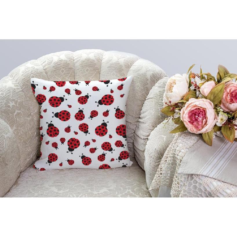 HGOD DESIGNS Ladybug Pillow Cover,Decorative Throw Pillow Ladybird Seamless Pattern Pillow Cases Cotton Linen Outdoor Indoor Square Cushion Covers