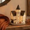 Spooky Tabletop Decoration Vintage Light-Up Cottage Halloween Decoration, Gothic Ghost Pumpkin Village House Decorative Mantelpiece Items Figurine,