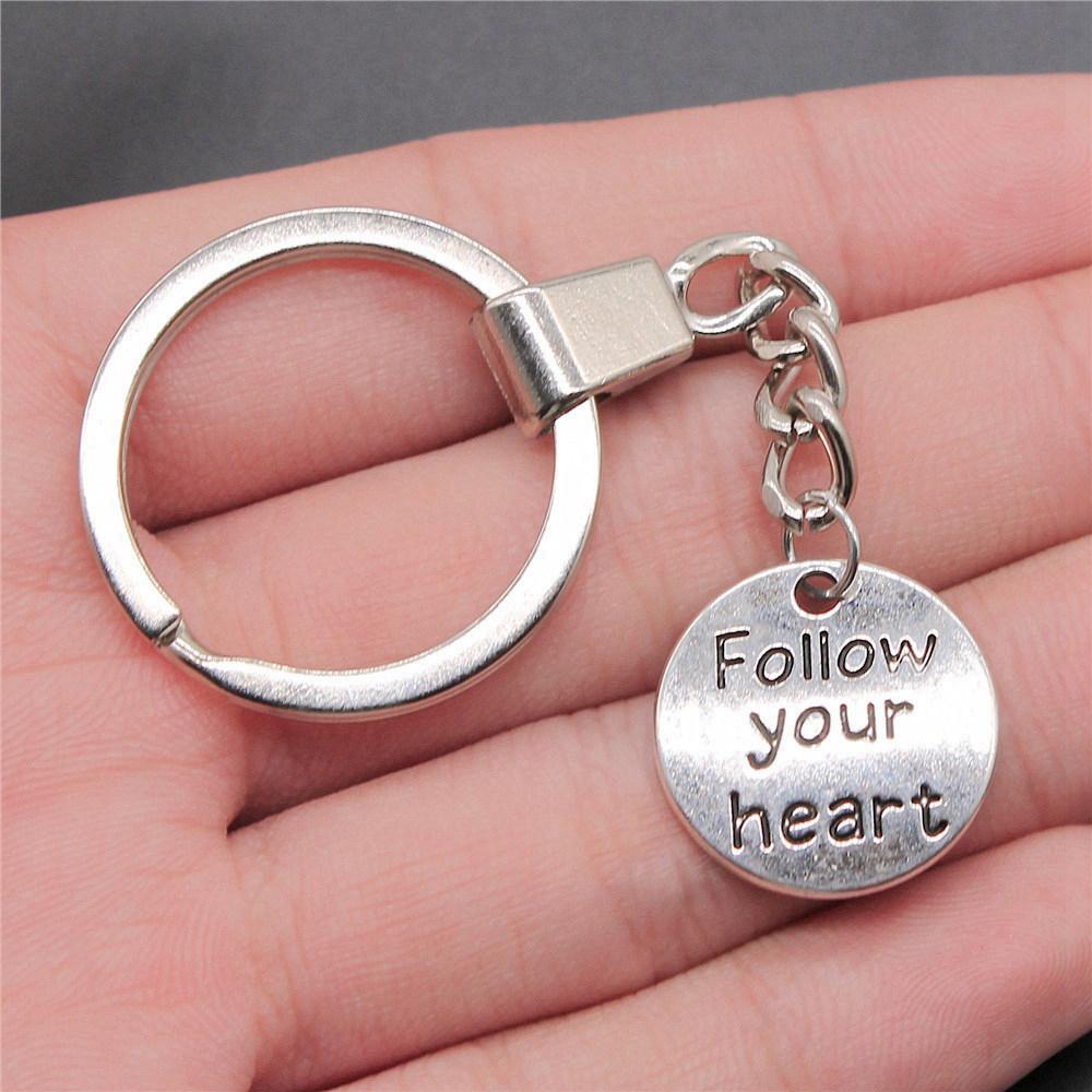 Encouragement Letter Om Yoga Tags Pendant Antique Bronze Metal Keychain with 30mm Ring for Family