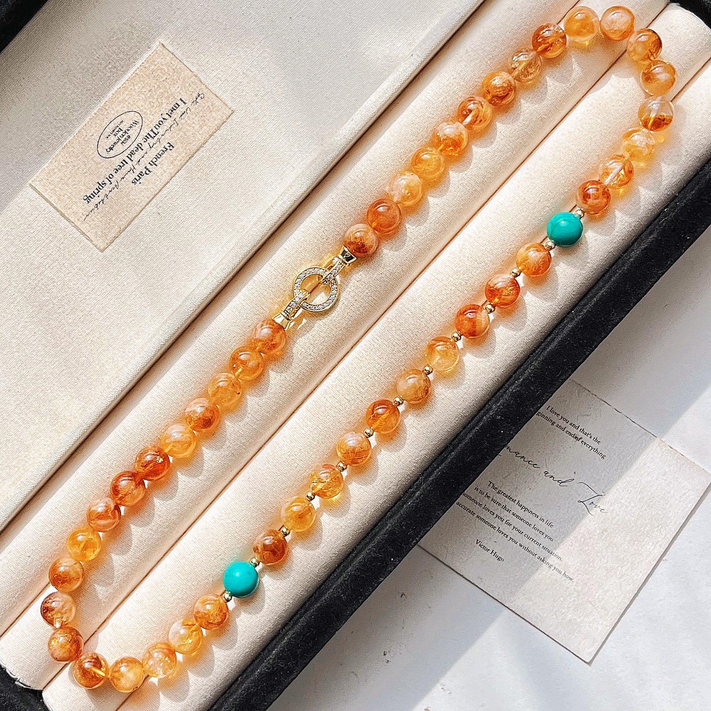 Vintage Maillard Natural Amethyst Citrine Artificial Crystal Pearl Necklace Clavicle Chain Sweater Chain