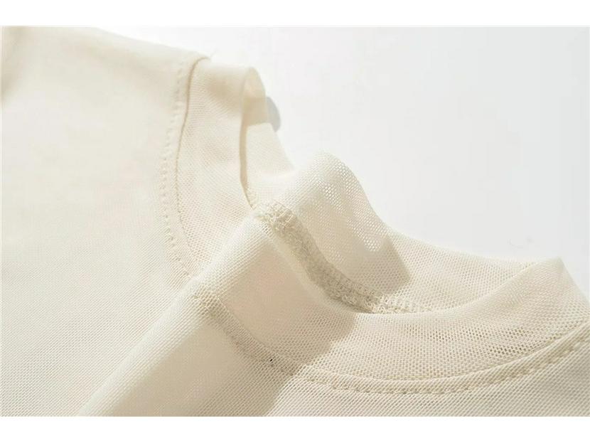 2024 Summer Mesh See-Through Round Neck Long Sleeve Bodysuit