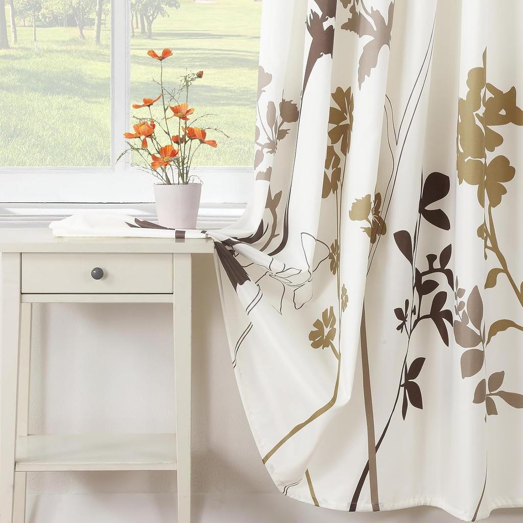 1pc Shower Curtain, Beige Cream Floral Shower Curtain Plant Shower Curtains for Bathroom, Bathroom Curtains