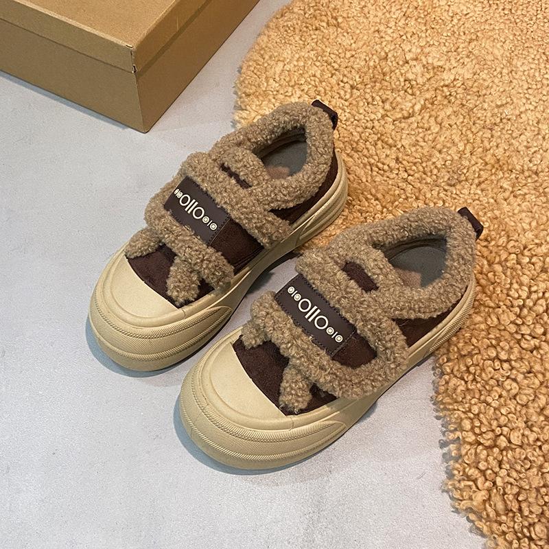 

Хлопковые туфли на толстой подошве на липучке женские зимние ботинки 2025 новинка плюшевые утолщенные пушистые туфли теплые бордшузы 40 верблюд
