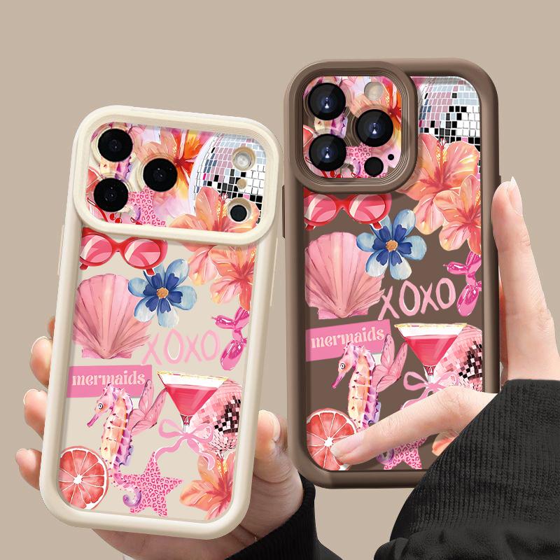 Shockproof Phone Case For iPhone 17 Pro Max Pink Cartoon Floral Pattern Silicone Cover For iPhone 16 Pro Max Cover iPhone 15 14 13 12 11 16E Air