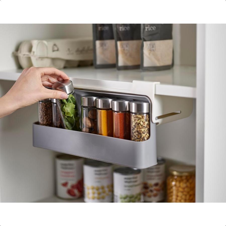 Spice Rack Organizer UnderShelf Kitchen Cabinet Storage Solution for Spices Grey