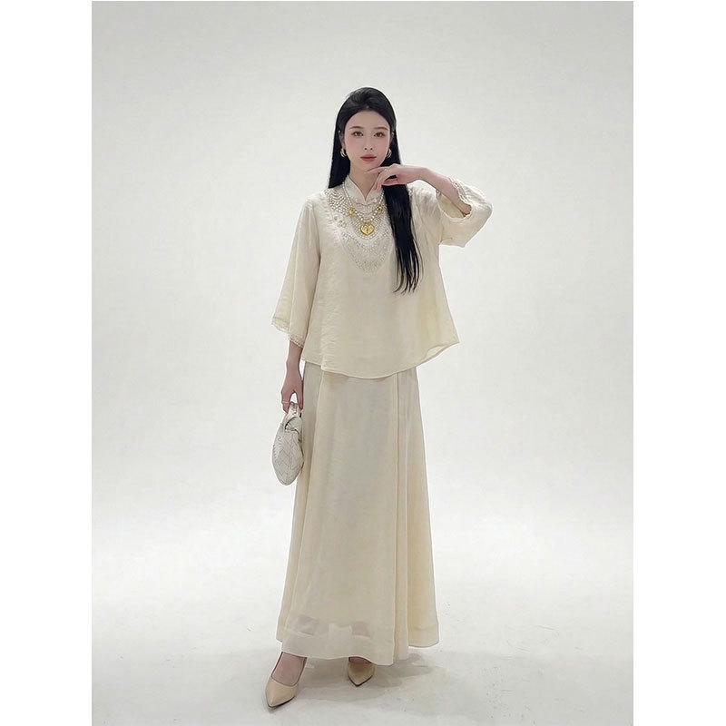 2026 Spring/Summer Chinese Zen Style Elegant Top and Skirt Set - Cool, Slimming, and Sophisticated Two-Piece Ensemble