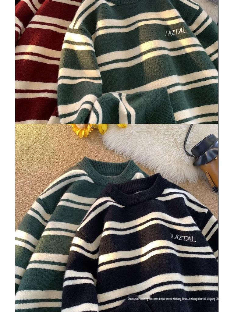 Unisex Retro Striped Soft Sweater: Warm, Cozy Knitwear for Autumn/Winter