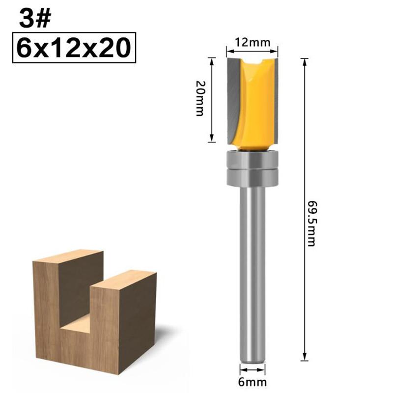 1ks 6mm šablona nástavce oříznutí závěsu Dlabací frézovací bit Přímá fréza pro čištění zapuštěných ořezů Čepová fréza pro zpracování dřeva