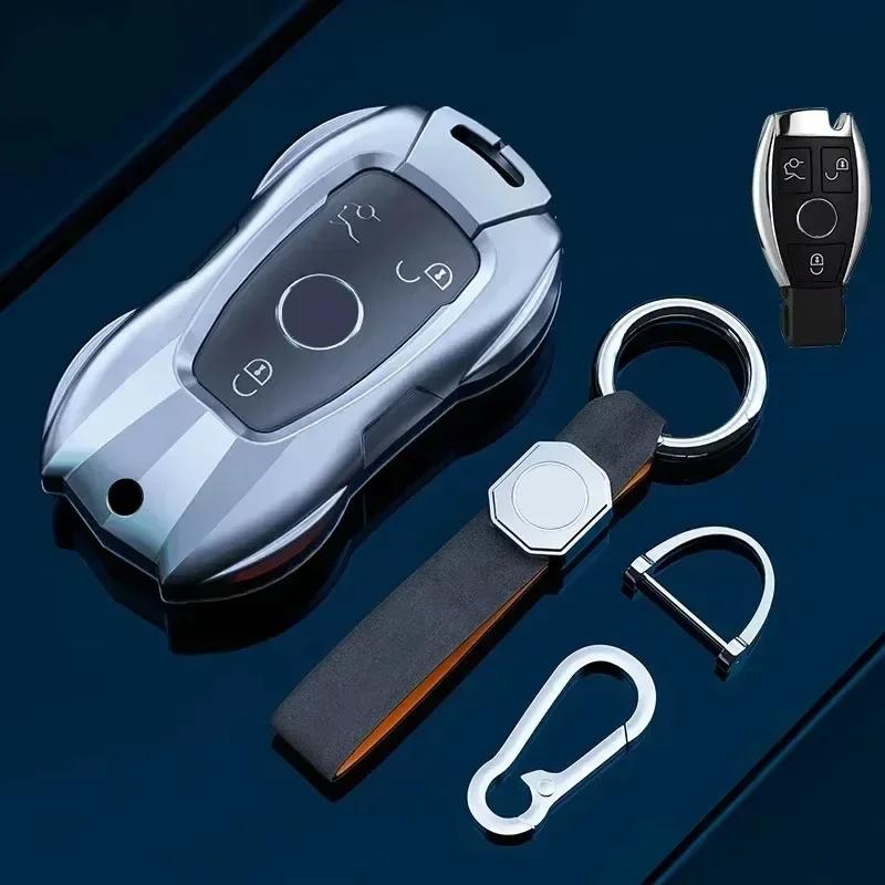 Car Key Case Cover For Mercedes Benz C E A B S Class Gle Gla Glb, Soft Tpu Key Fob Protector With Luxury Zinc Alloy Frame