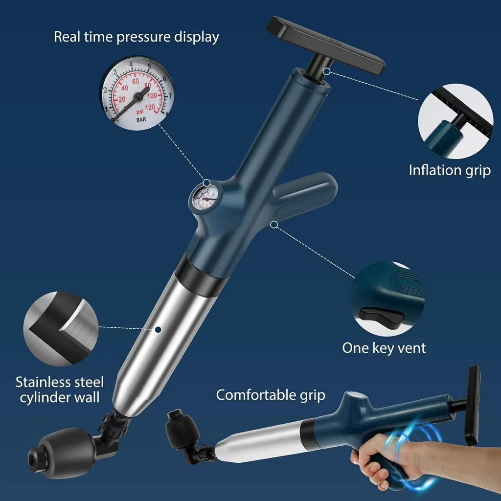 Toilet Plunger Clog Remover High Pressure Air Drain Blaster for Kitchen Bathroom Pipe Unblocker