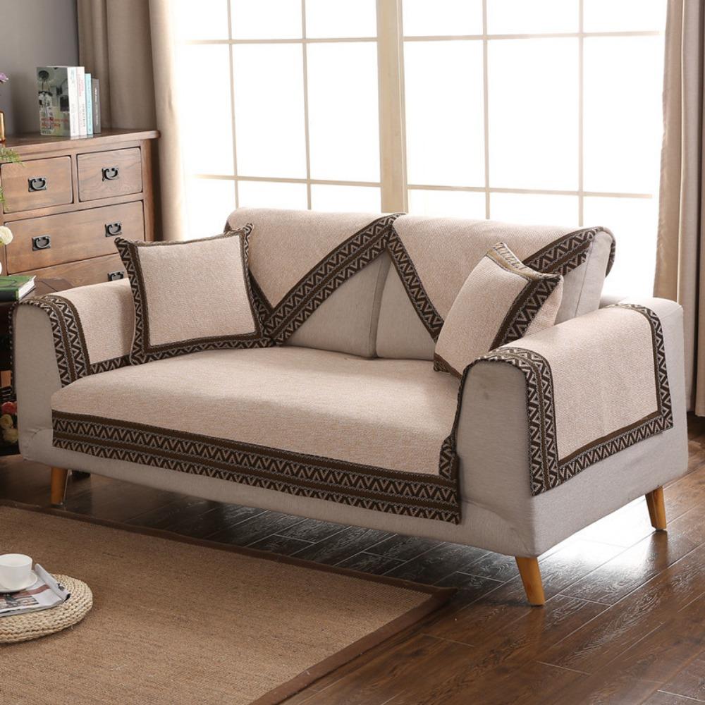 Minimalist Sofa Cover Cotton Linen Fabric All Season Sofa Mat Handmade Sofa Protector