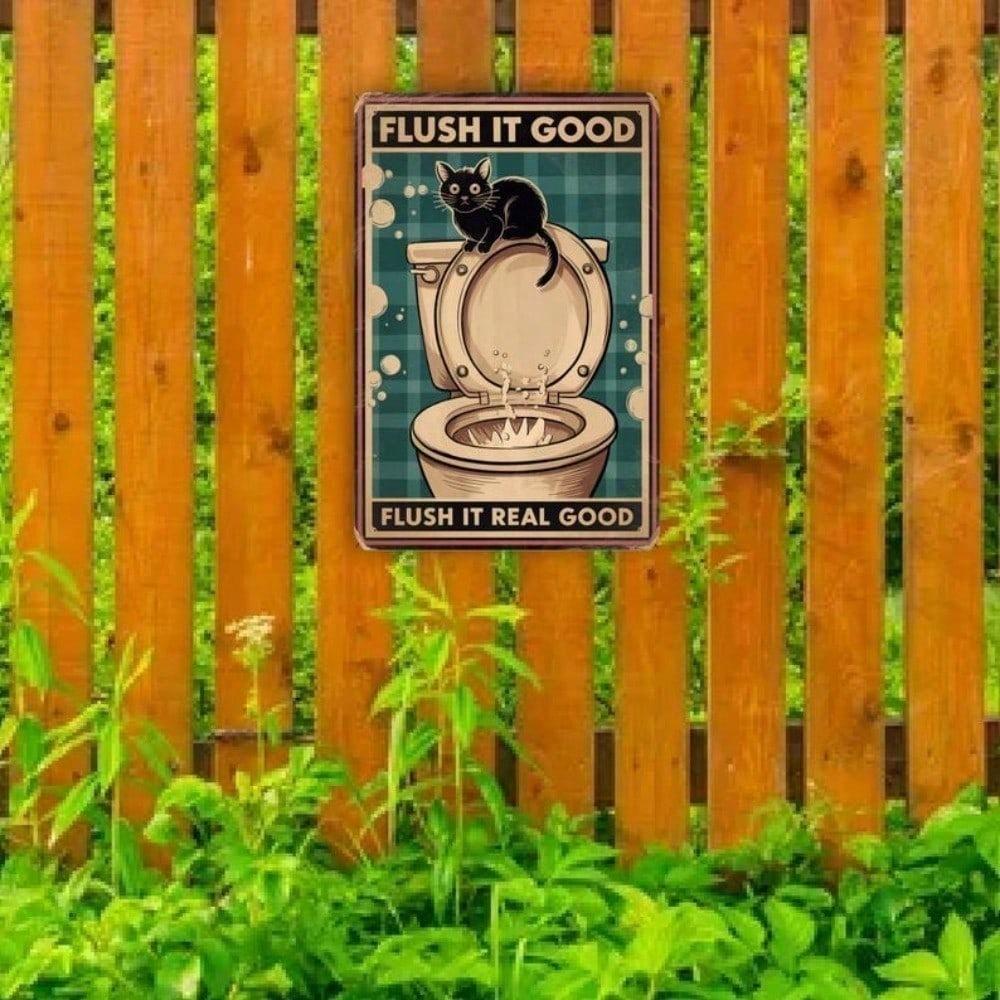 Funny Cat Bathroom Metal Sign Vintage Flush It Real Good Tin Wall Art Retro Home Decor 8x12 Inch