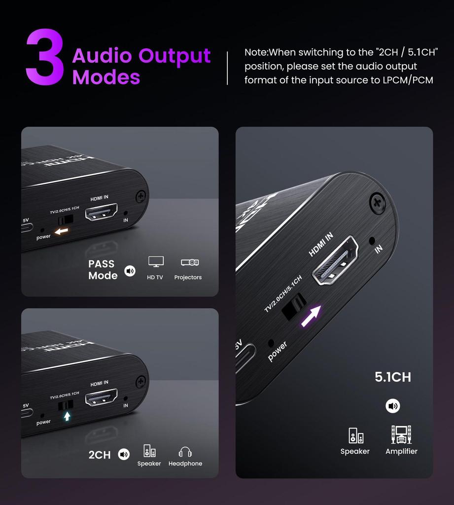 8K/60Hz HDMI 2.1 Audio Separator with eARC and VRR Support