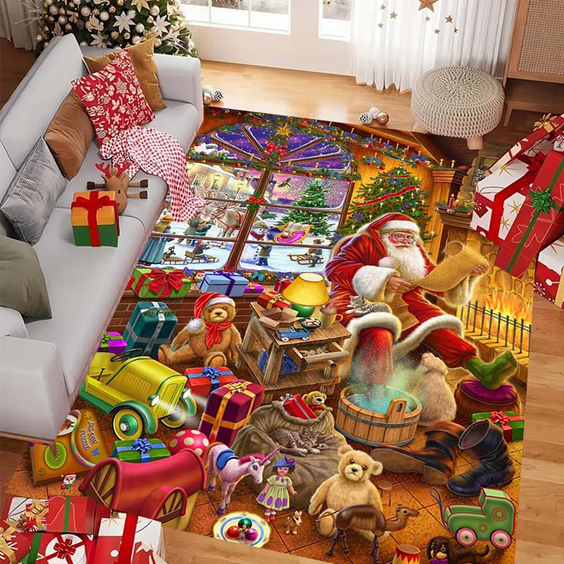 Large Santa Claus-themed Decorative Christmas Rug for Bedrooms, Living Rooms, and the Home.