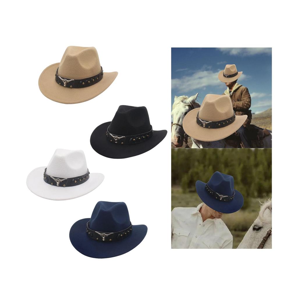 Western Cowboy Hat Women Men Decor Classic Western Cowgirl Hat Sun Protection Hat for Gift Winter Fall Party Costume Accessories