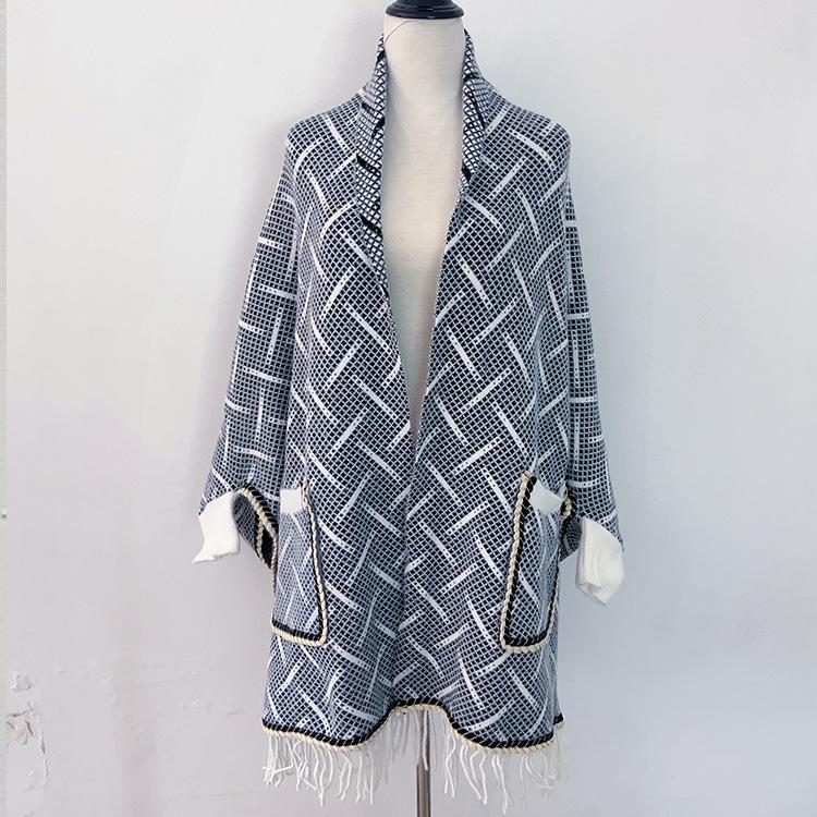 Korean Style Women's Plaid Qipao Shawl Cape with Sleeves for Autumn/Winter