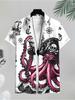 Men'S Casual Octopus Printed Short Sleeve Shirt, Polyester Material, Multiple Specifications Available, Fashionable Style for Daily Wear And Leisure