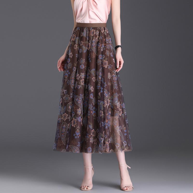 Summer Women's Skirt Literary Loose Floral Half-body Skirt In The Long Section of The Anti-permeable Gauze Skirt