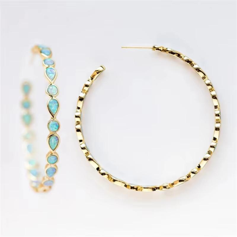 

Huajie Elegant C-Shape Hoop Earrings for Women Retro Inlaid Stone Gold Round Earrings Party Accessories Gift золотий