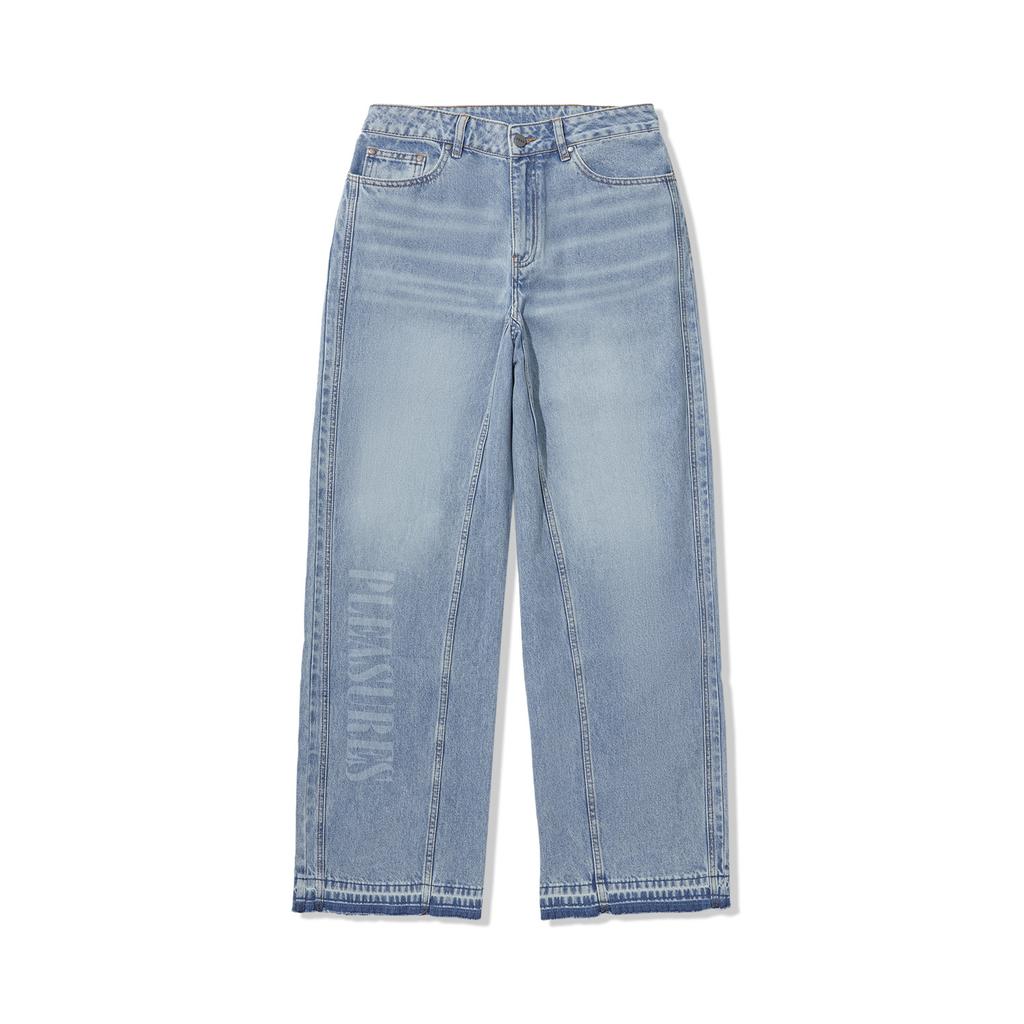 Li Ning X Pleasures Collaboration Skate Series Straight Loose Wash Zipper Denim Pants Women Bottoms Blue AJQU186-1