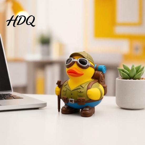 Fun Animal Ornament Yellow Duck with Mountaineering Gear Outdoor Explorer Theme Decorative Novelty Gift Figurine Synthetic Resin Statue for Desktop